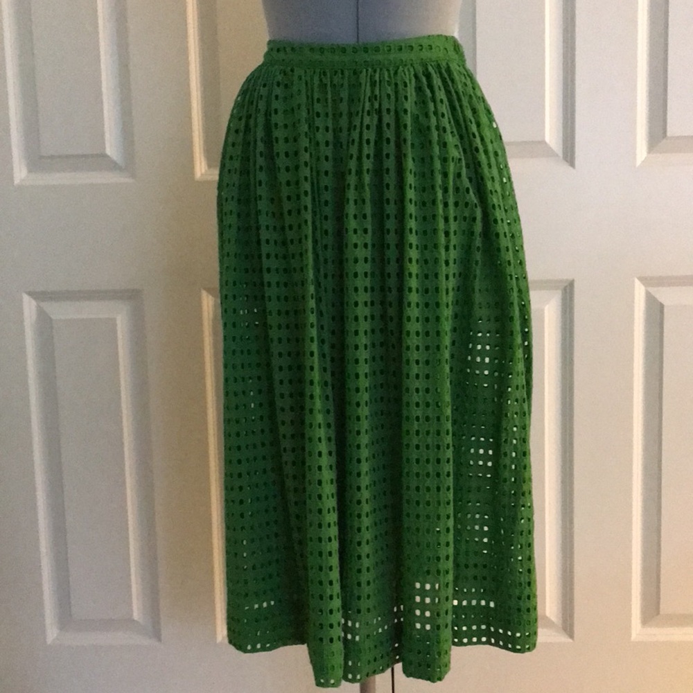 Kate Spade X Target Green Eyelet Midi Skirt Elastic Waist Size XXS - Picture 4 of 11